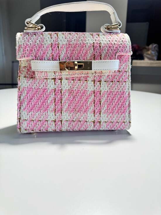 Unbranded Handbags - Pink and White Tweed Mini Top Handle Satchel Bag